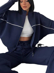Piped Zip Jacket and Drawstring Pants Set