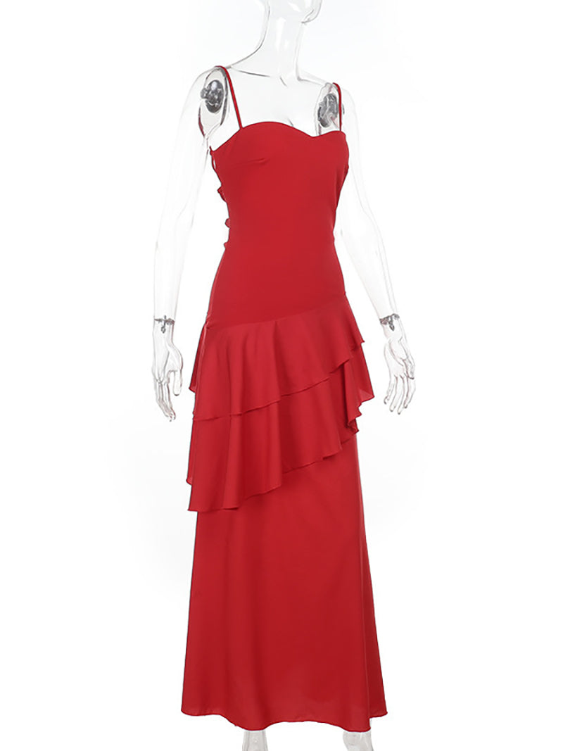 Elegant Spaghetti Strap Ruffles Prom Dress