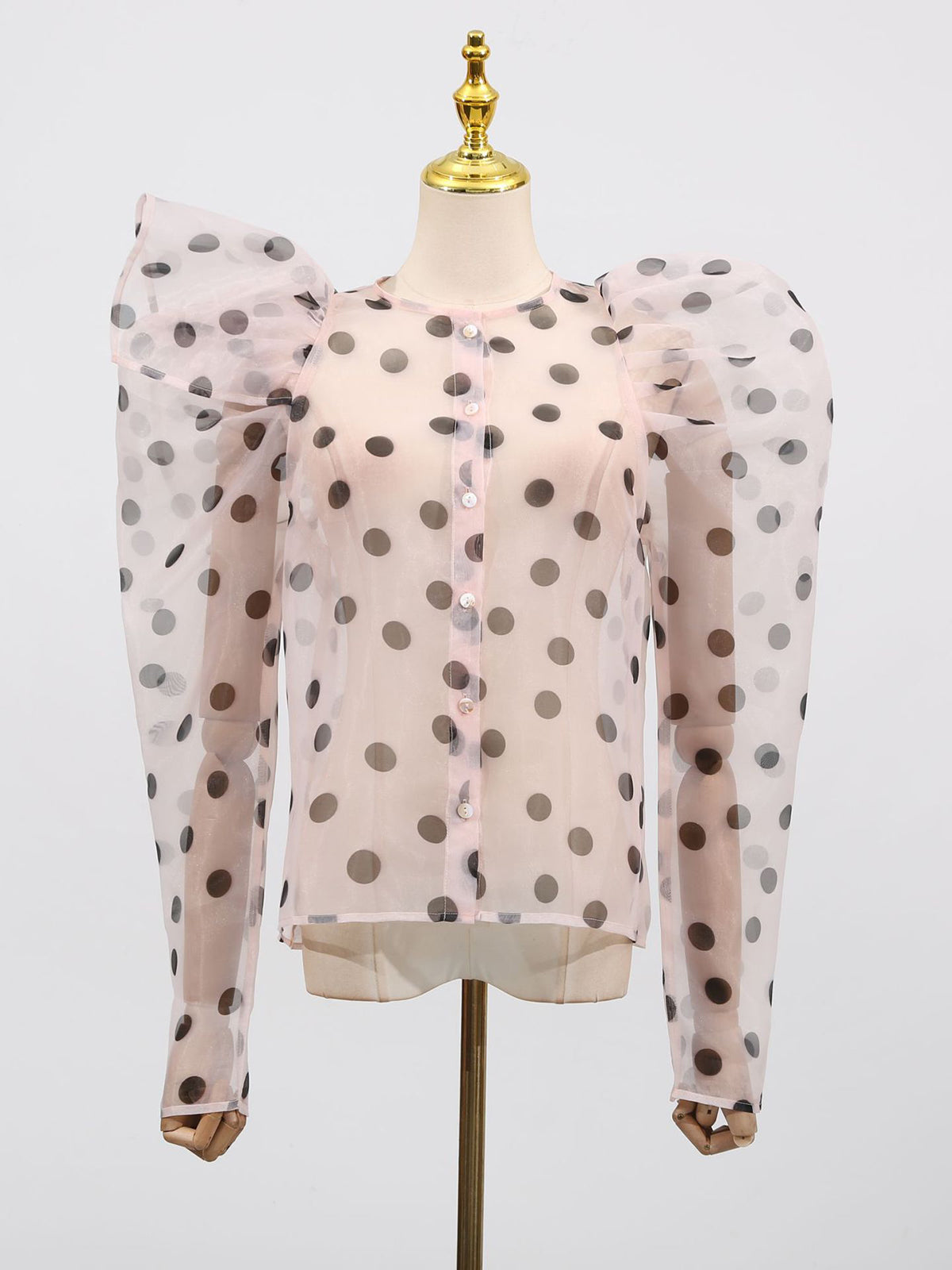 Elegant Sheer Spliced Wave Point Single Breasted Shirt