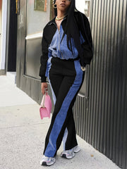 Denim Patchwork Sports Casual Two Piece Set