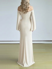 Sexy Off Shoulder Flared Sleeve Ruched Maxi Dress