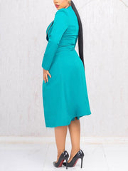 Elegant Lapel Buckle Long Blazer Midi Dress Suit