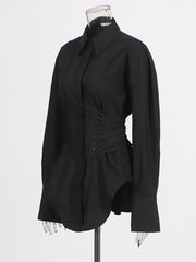 Casual Long Sleeve Cinched Waist Shirt