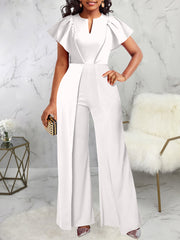 Solid Color V Neck Slim Jumpsuit