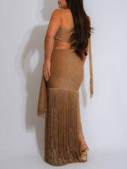 Stylish Asymmetric One Shoulder Fringe Maxi Dress