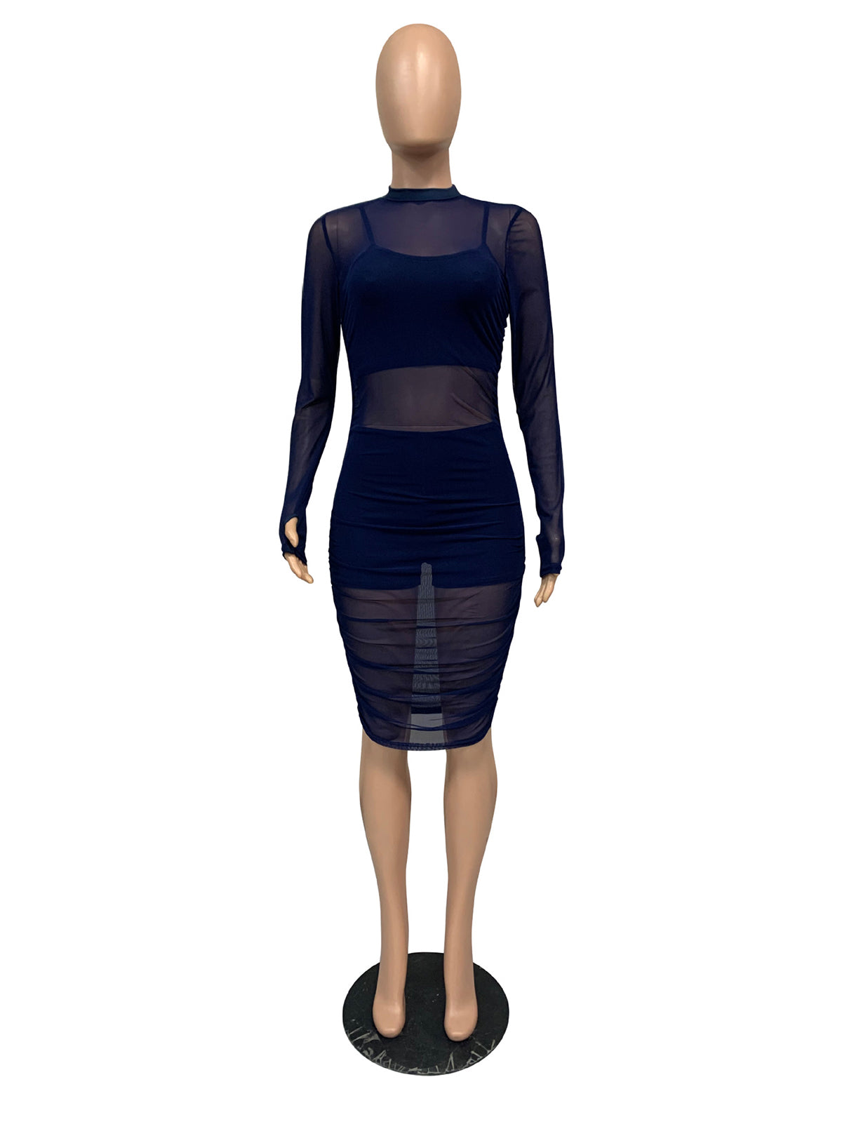 Sexy Sheer Mesh Ruched Bodycon Dress 3 Piece Sets