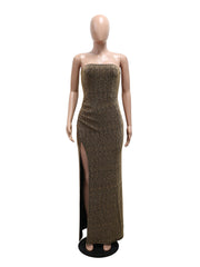 Sexy Strapless Side-Slit Sequin Bustier Gown