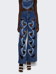 Hollow Out Heart Denim Pant Casual Jeans