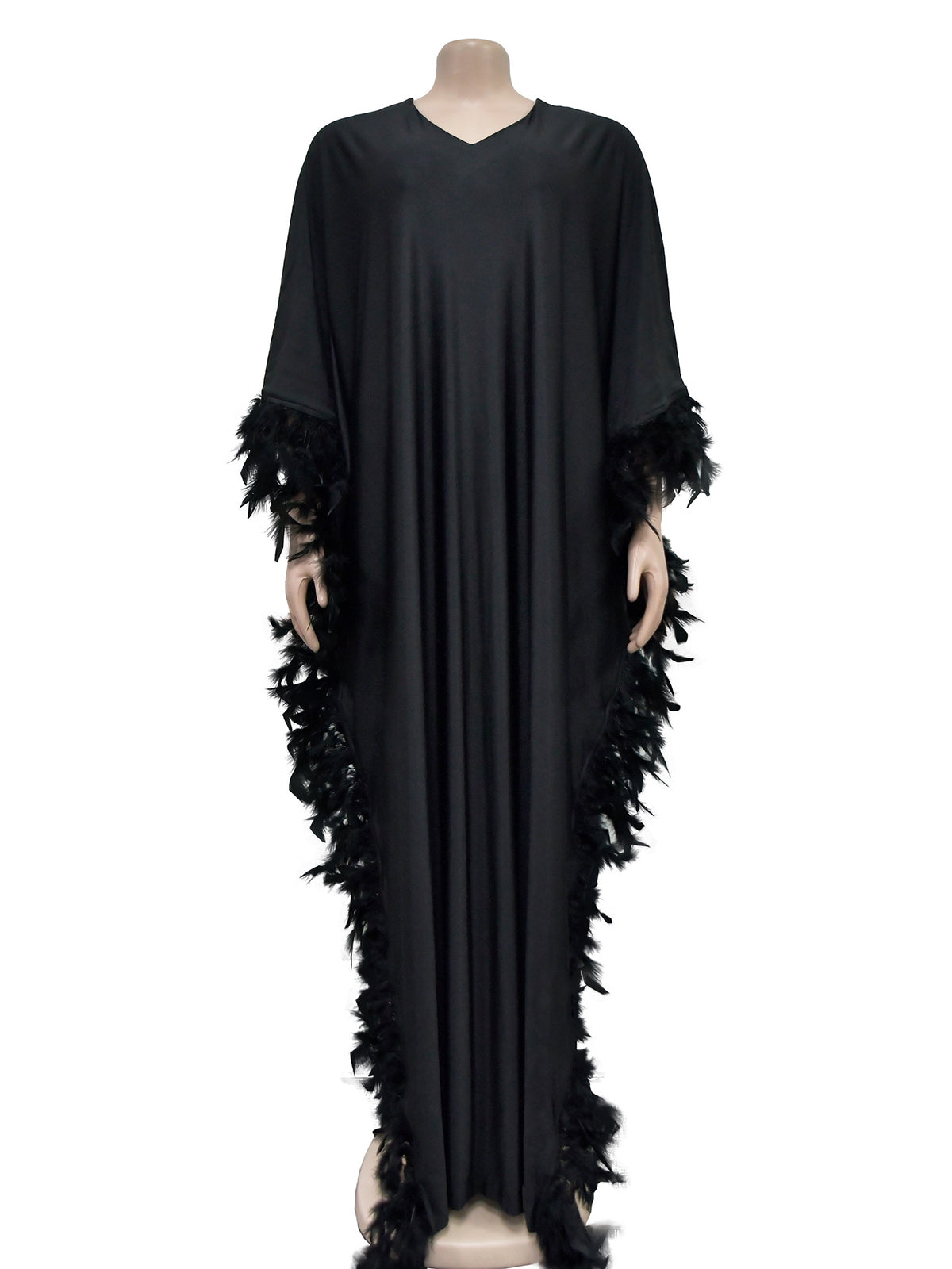 Fashion Loose Feather V-neck Maxi Dress