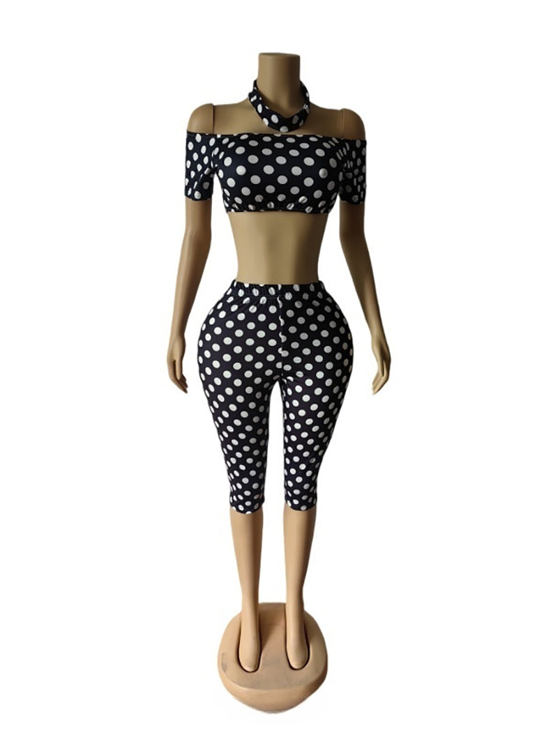 Fashion Polka Dot Off Shoulder Top and Leggings Set