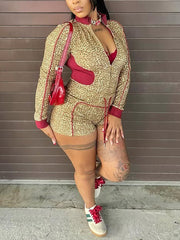 Casual Leopard Print Shorts Two Piece Set Tracksuit