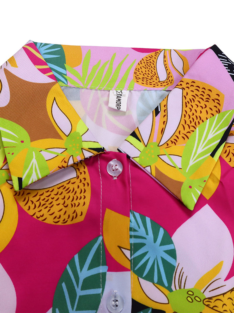 Casual Print Turn-down Collar Bandage Shirt