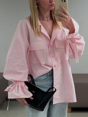 Fashion Striped Loose Flare Sleeve Casual Shirts
