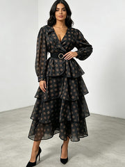 Polka Dot Color Block Tiered Maxi Dress-boutique