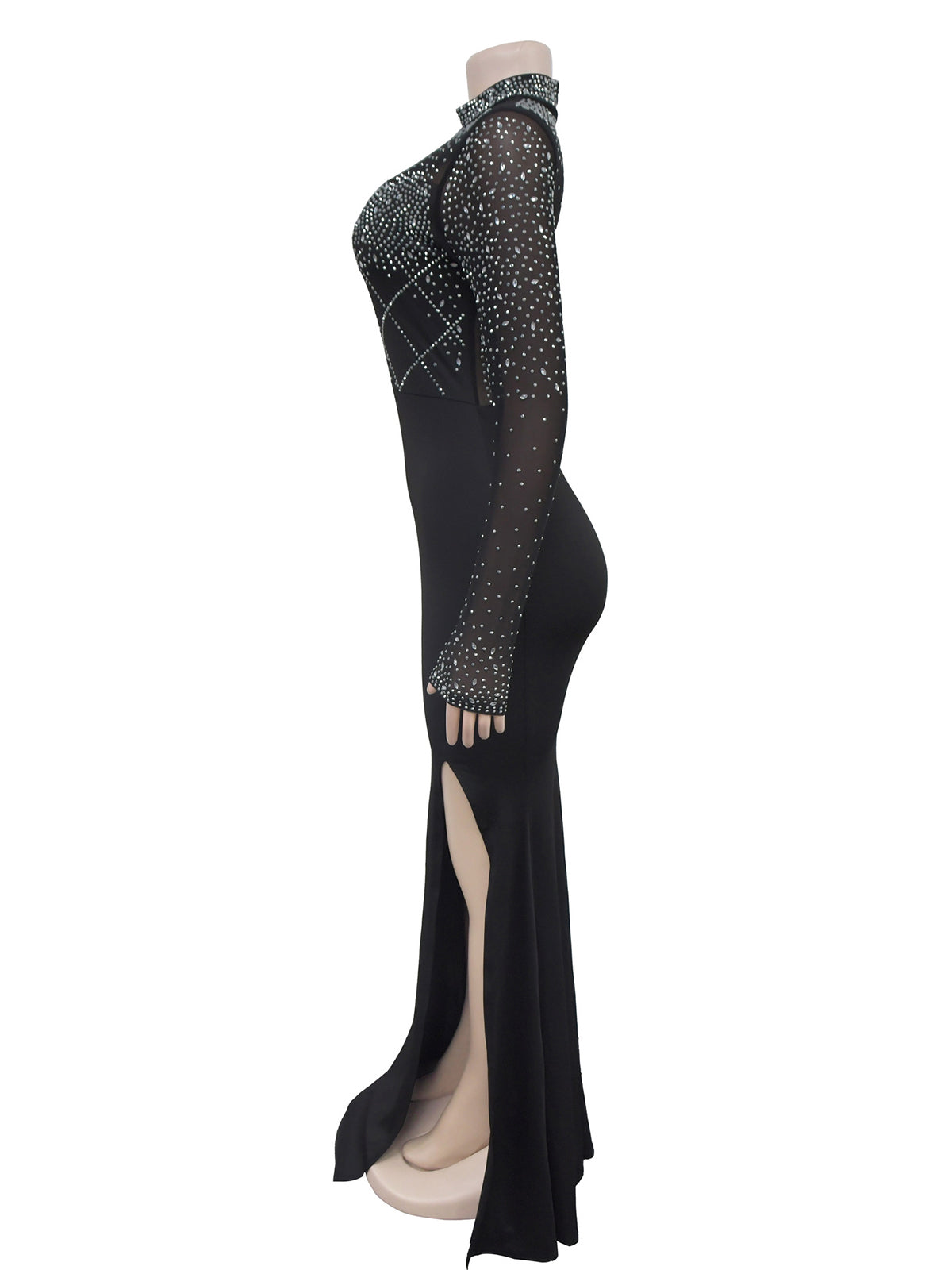 Sexy High Neck Slit Rhinestone Dress