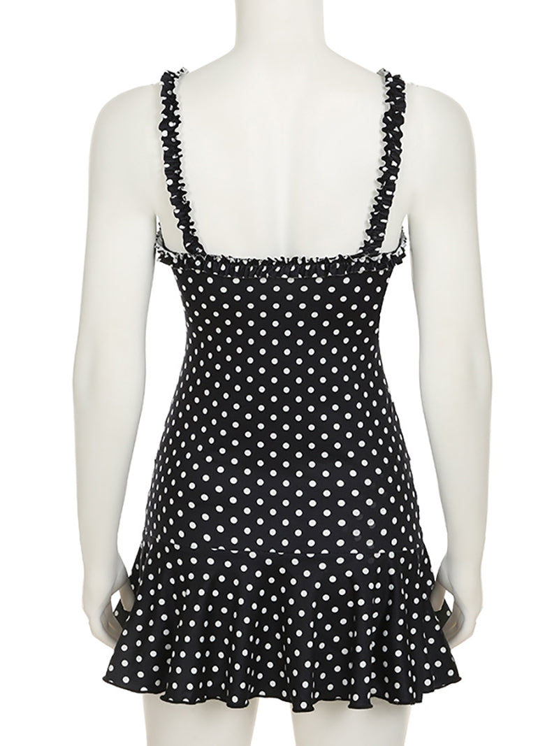 Fashion Polka Dot Print Ruffles Mini Dress