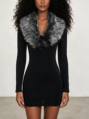 Fur Collar Bodycon Mini Dress