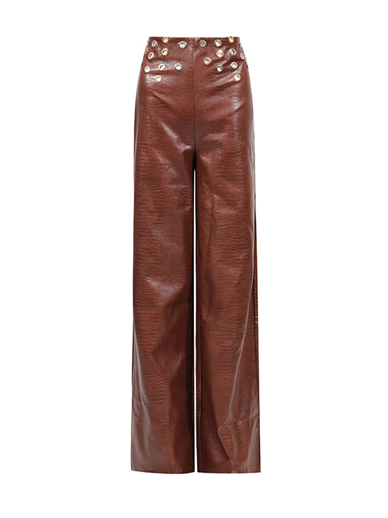 PU Leather Metal Ring Crop Vest High Waist Pant Set