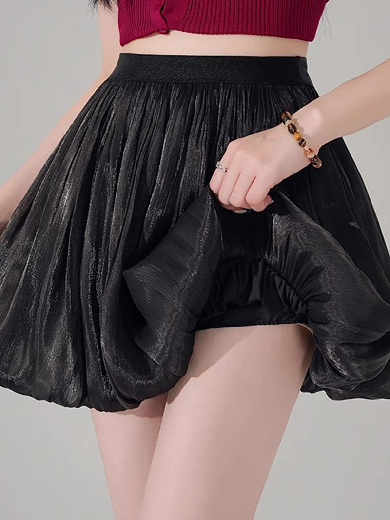 Casual High Waist Mesh Bubble Pleated Skirt