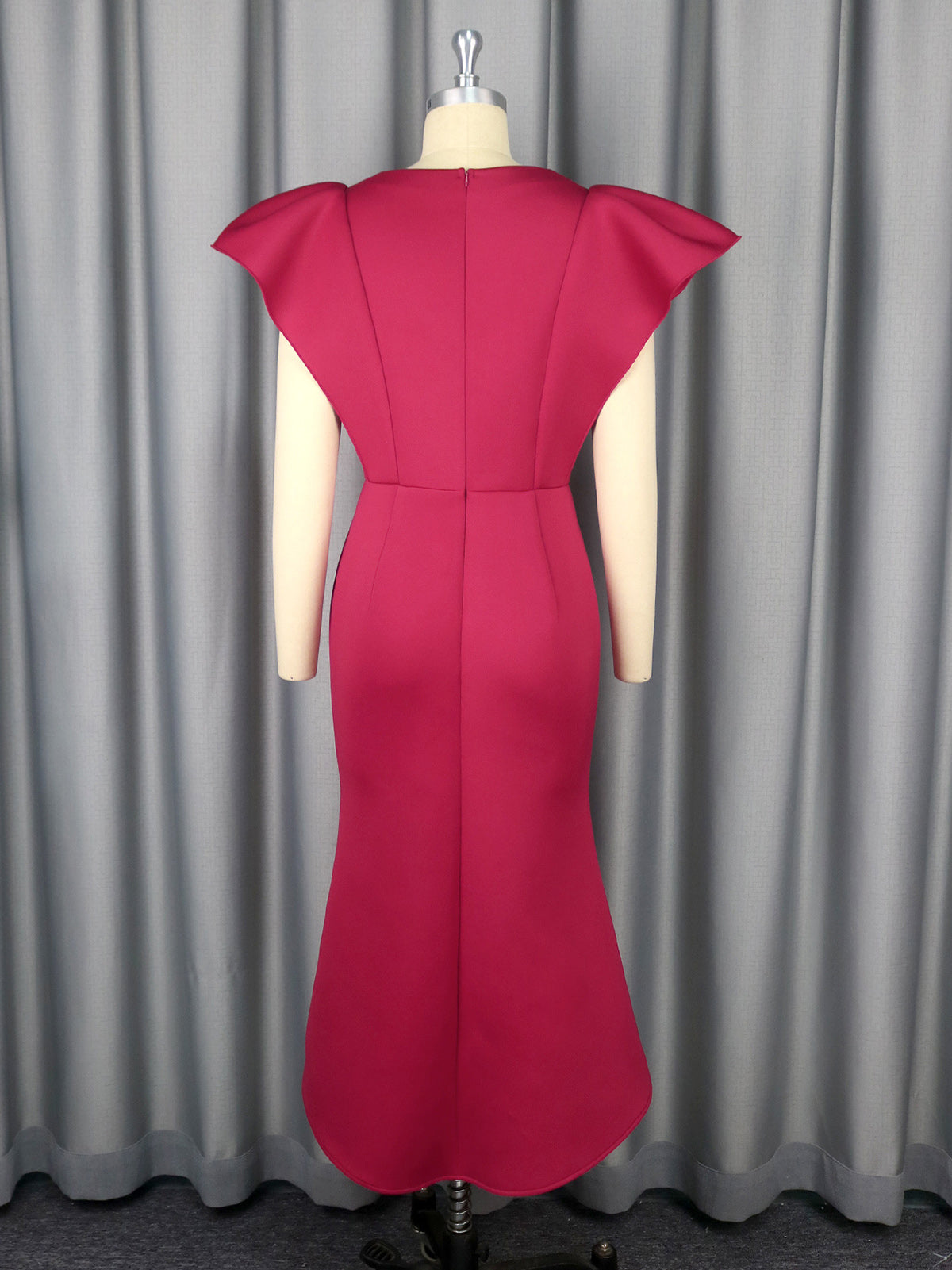 Elegant Asymmetrical Cinched Waist Ruffles Slit Dress