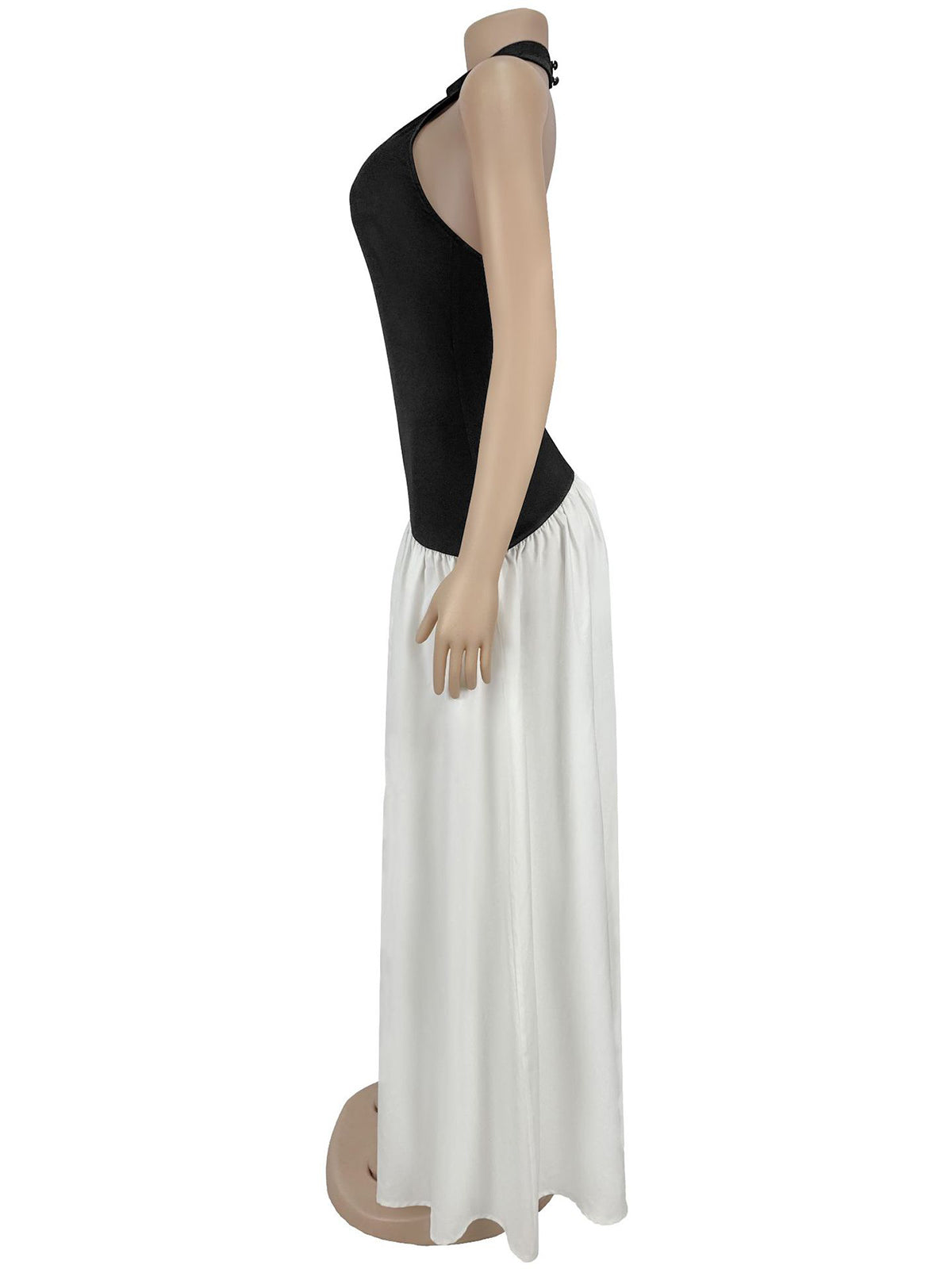 Elegant Halter Contrast Backless Maxi Dress