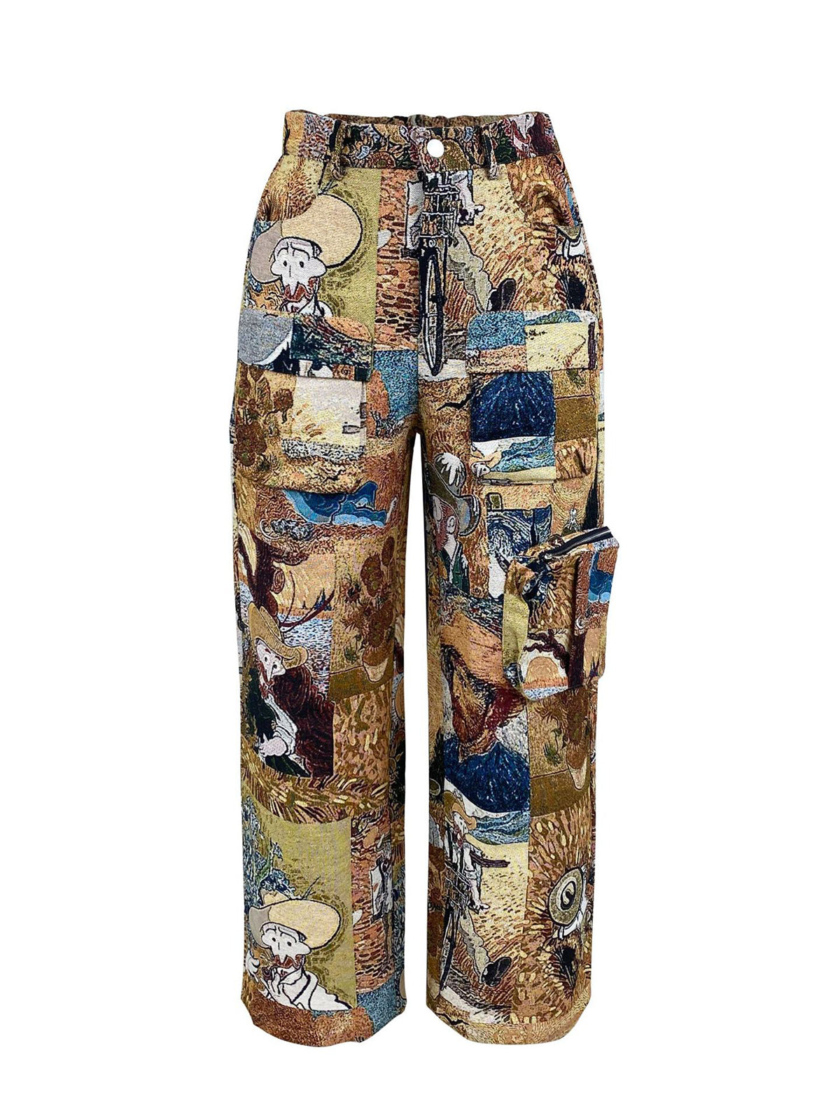 Vintage Jacquard High Waist Casual Cargo Pants