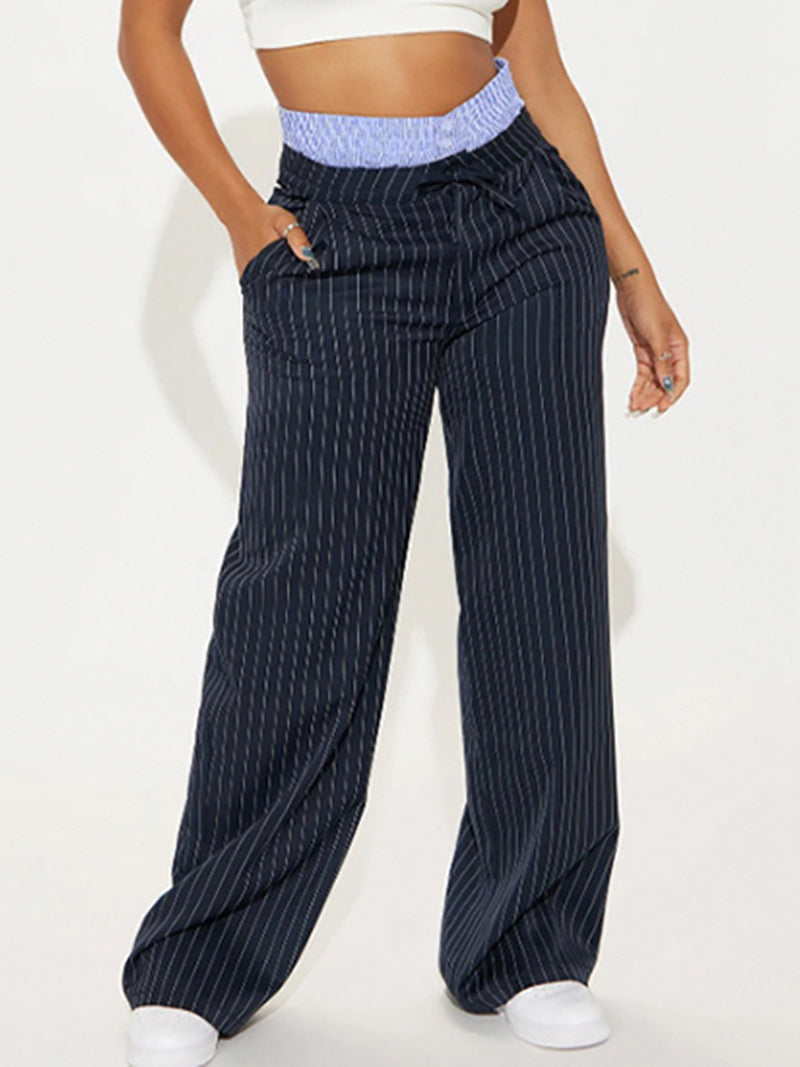 Fashion High Waist Striped Straight Leg Pants