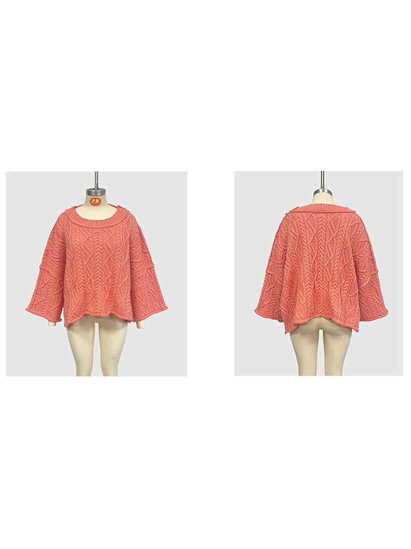 Casual Round Neck Loose Knit Pullover Sweater