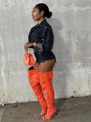 Denim Cropped Jacket and Frayed Shorts Set