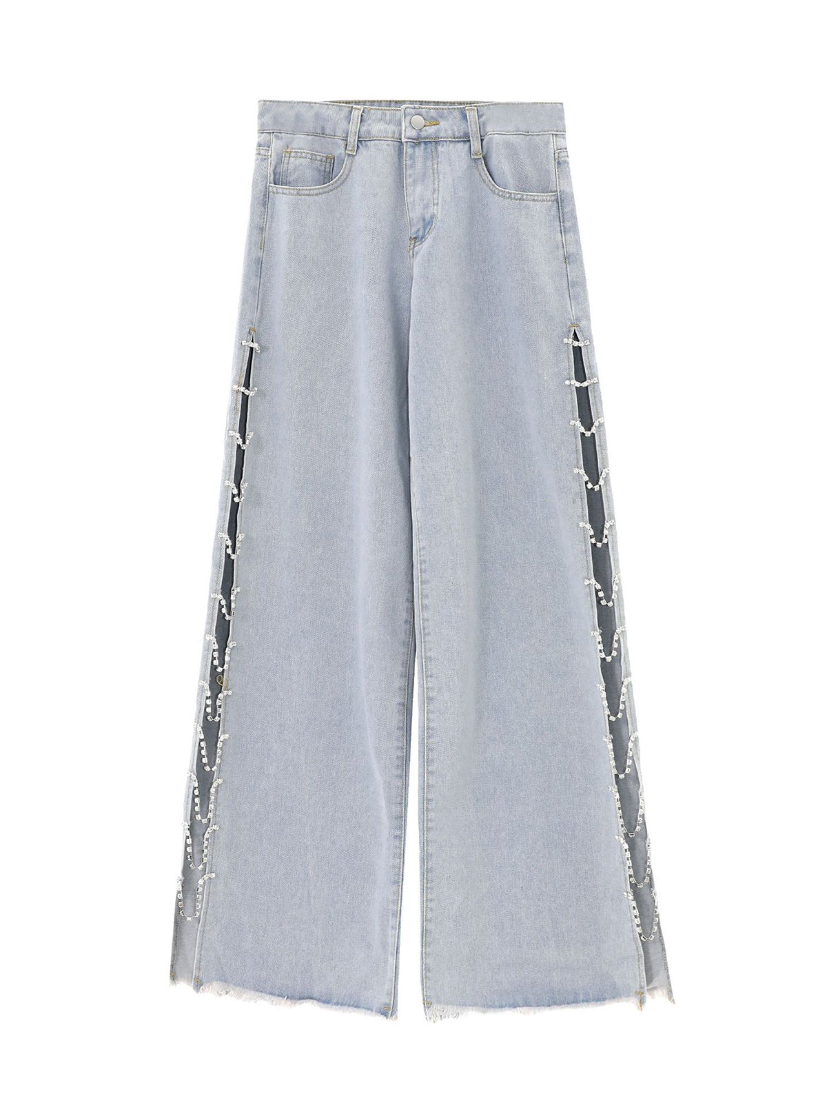 Rhinestone Chain Denim Wide Leg Jeans