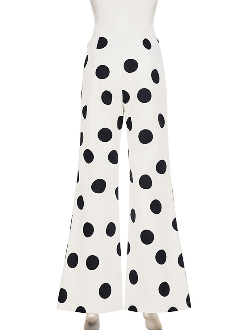Casual Polka Dot Print Flared Trousers