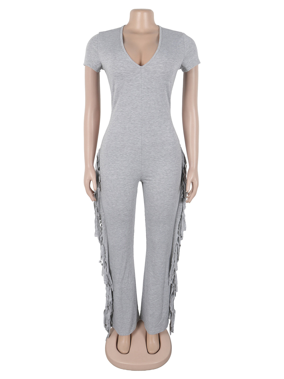 Sexy V Neck Slim Fringe Jumpsuit
