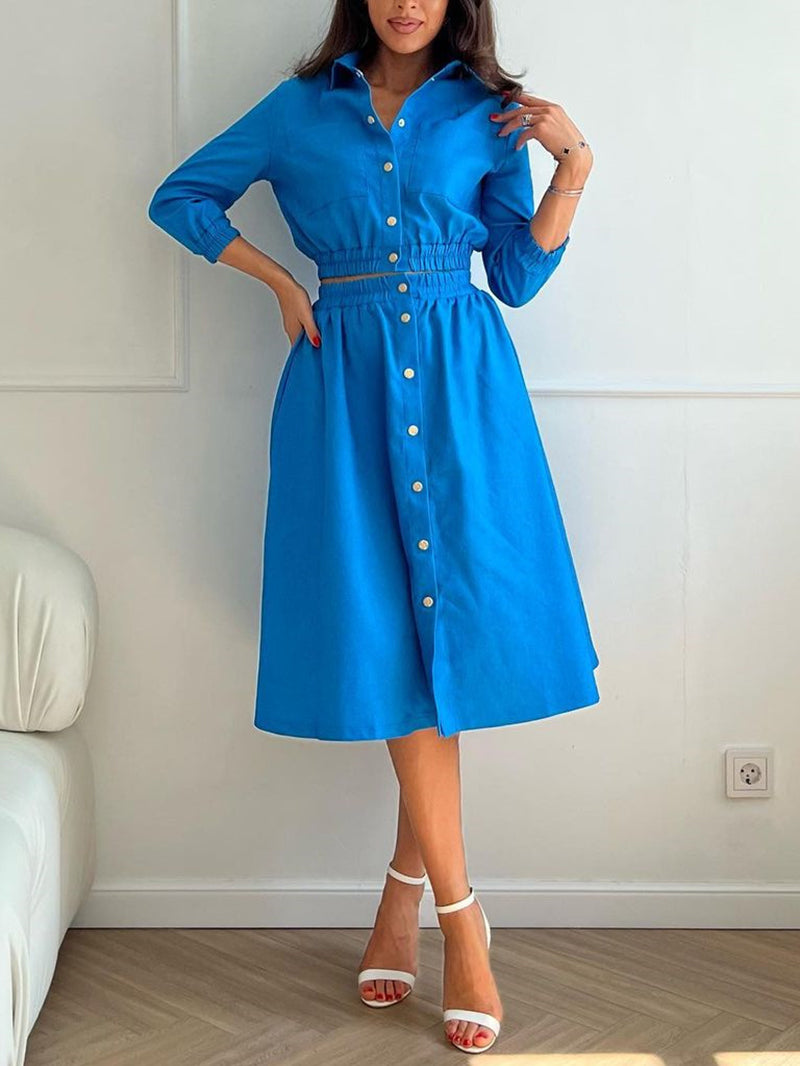 Fashion Crop Shirt Long Skirt Suit