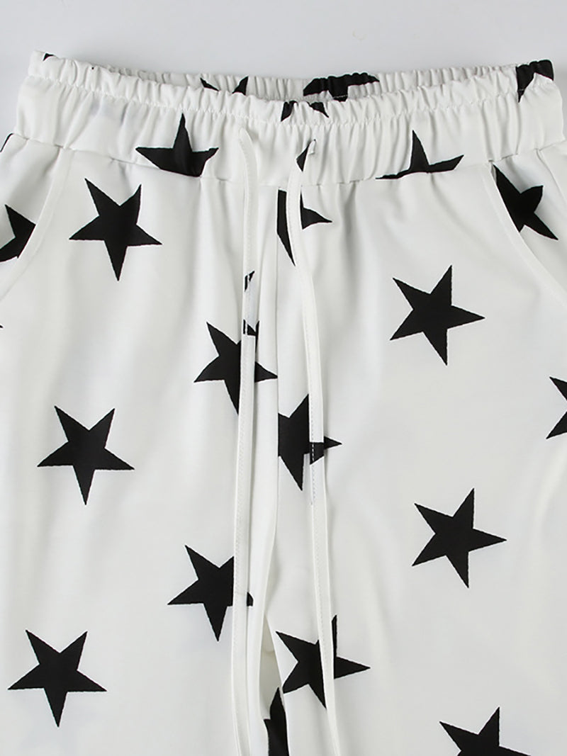 Five-pointed Star Print Loose Lace-Up Pants