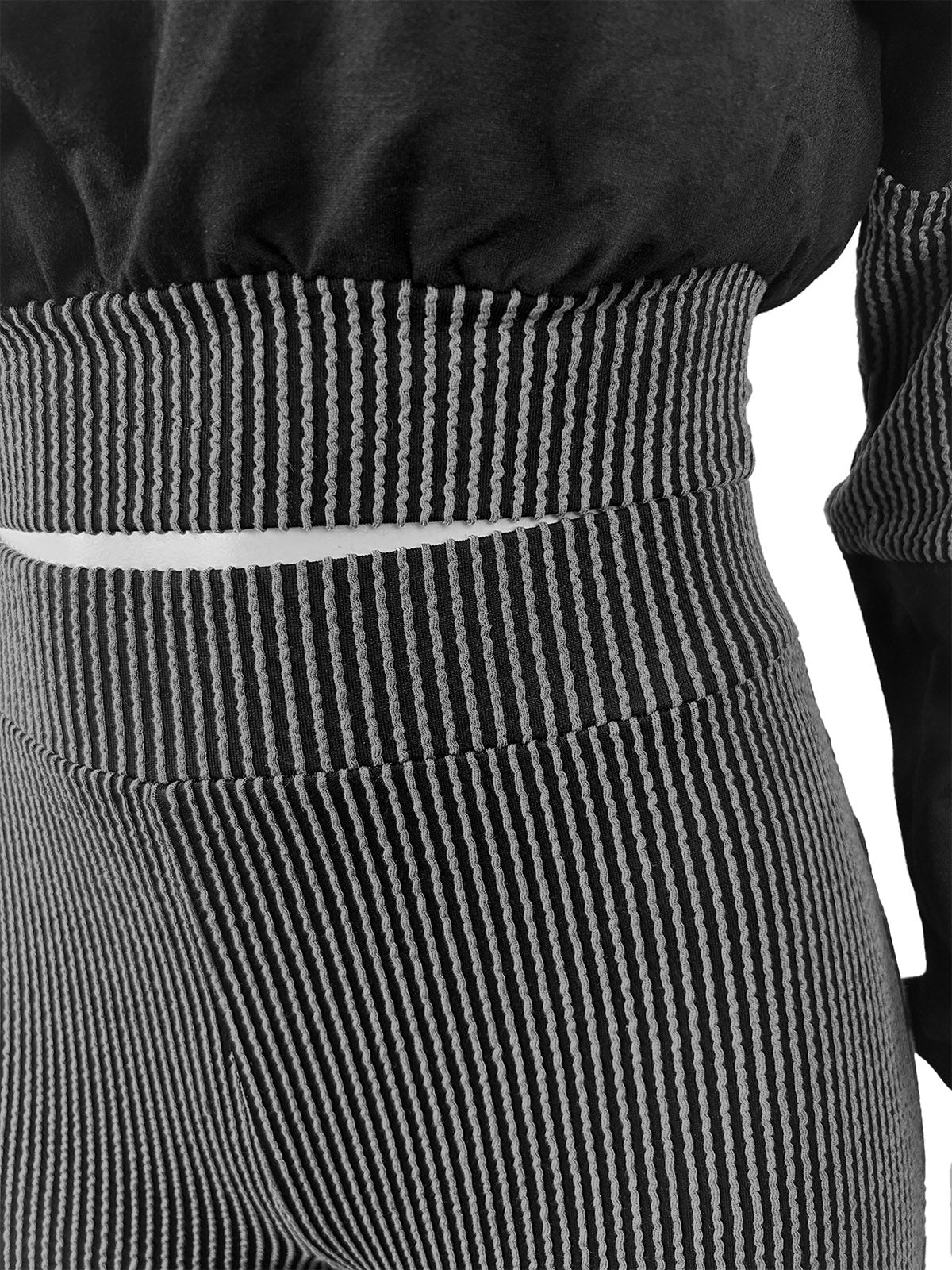 Casual Cropped Hoodie Ribbed Thigh Pants Sets