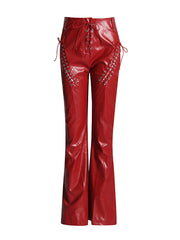 Fashion Bandage Slim PU Leather Pants