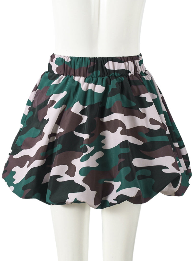 Fashion Camo Bubble Hem Mini Skirt