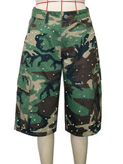 Casual Pearl Embellishments Camo Cargo Shorts