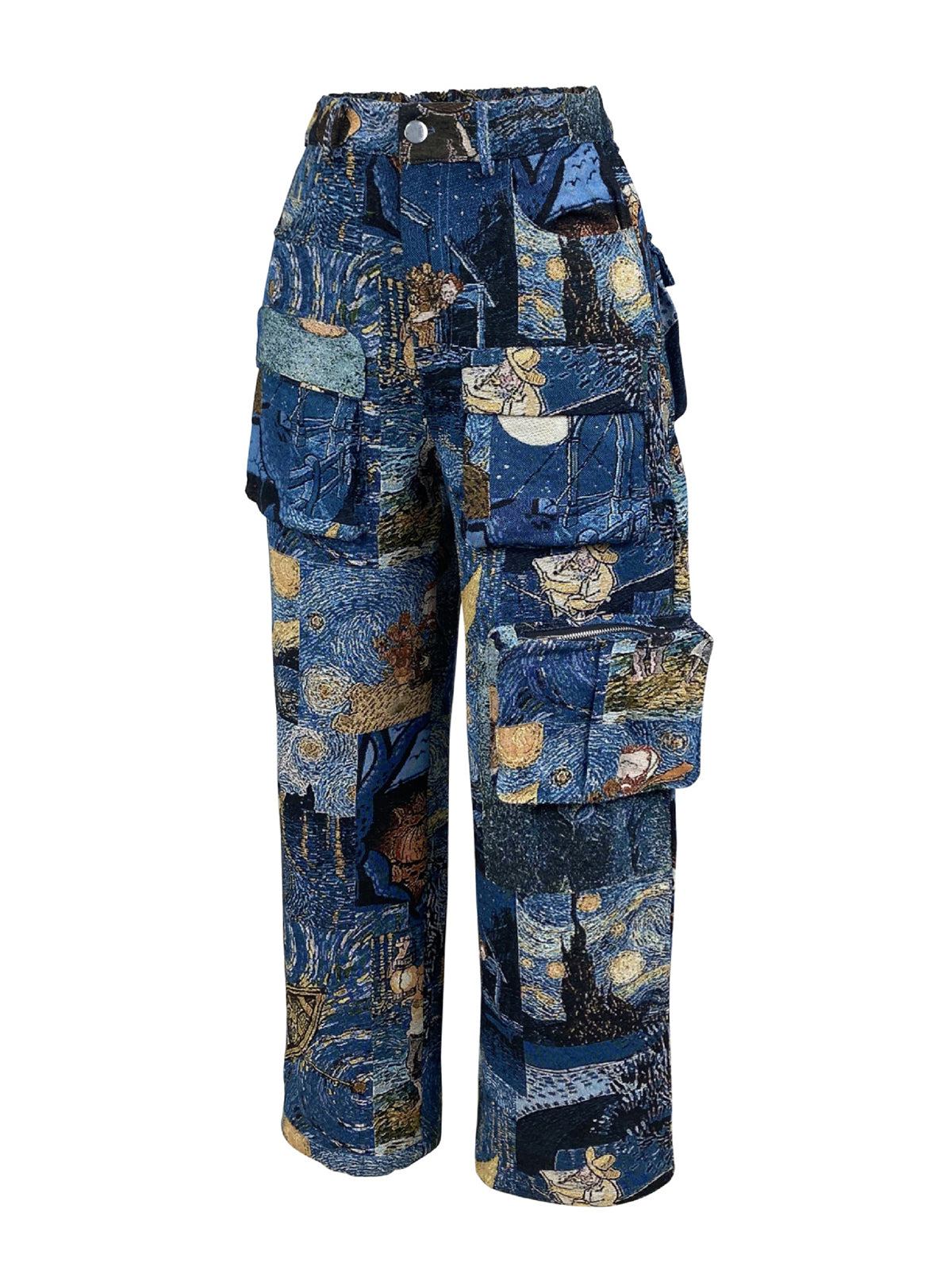 Vintage Jacquard High Waist Casual Cargo Pants