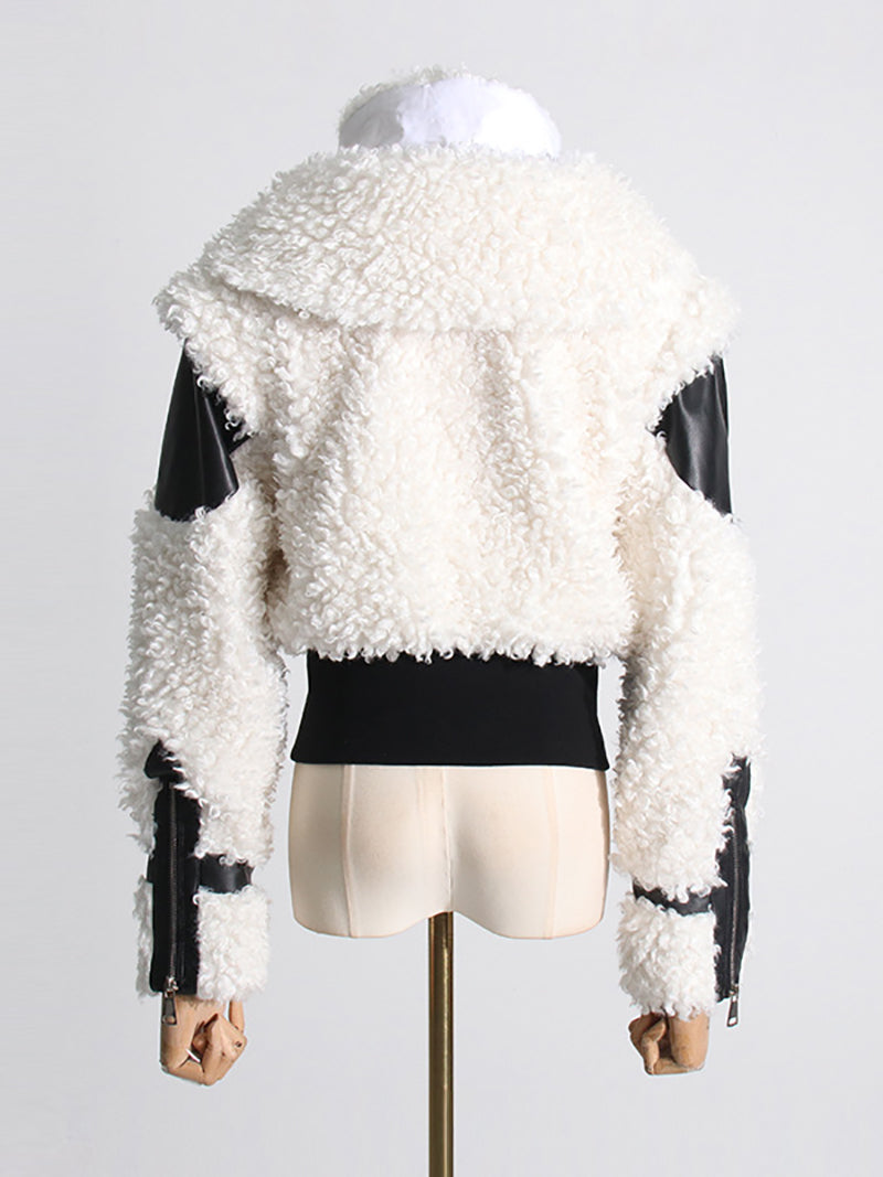 Fashion Faux Lamb Fur Buckle Strap Jacket Coat