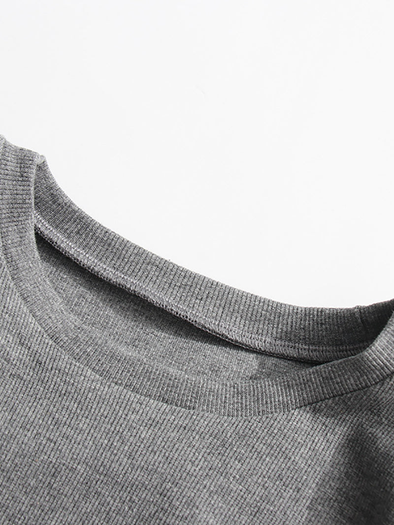 Casual Round Neck Ribbed Elastic Slim Cropped T-Shirt