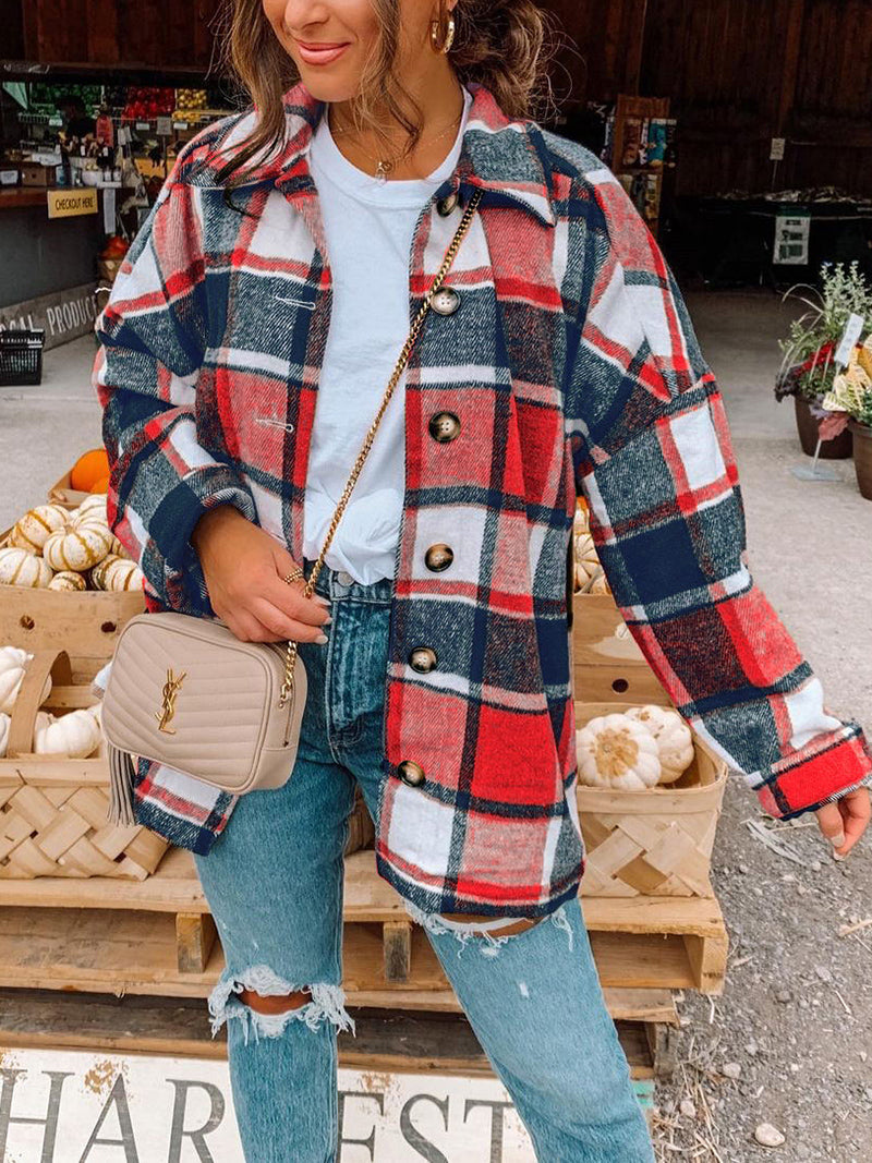 Fashion Flannel Plaid Shacket Jacket
