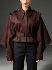 Belted Cape Sleeve Cropped Jacket-boutique