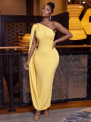 One Shoulder Asymmetric Maxi Dress