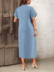 Plus Size Front Zipper Loose Casual Denim Dress