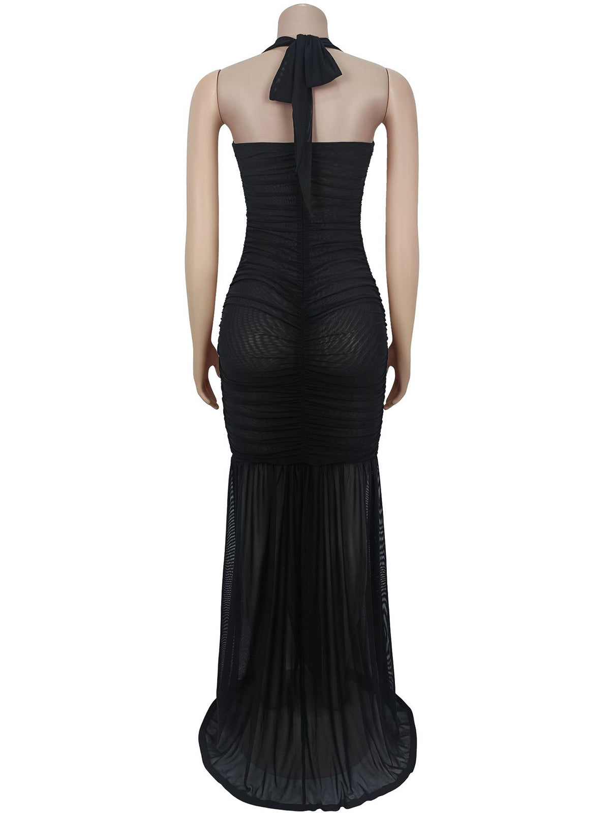 Sexy Mesh Halter Neck Backless Maxi Dress
