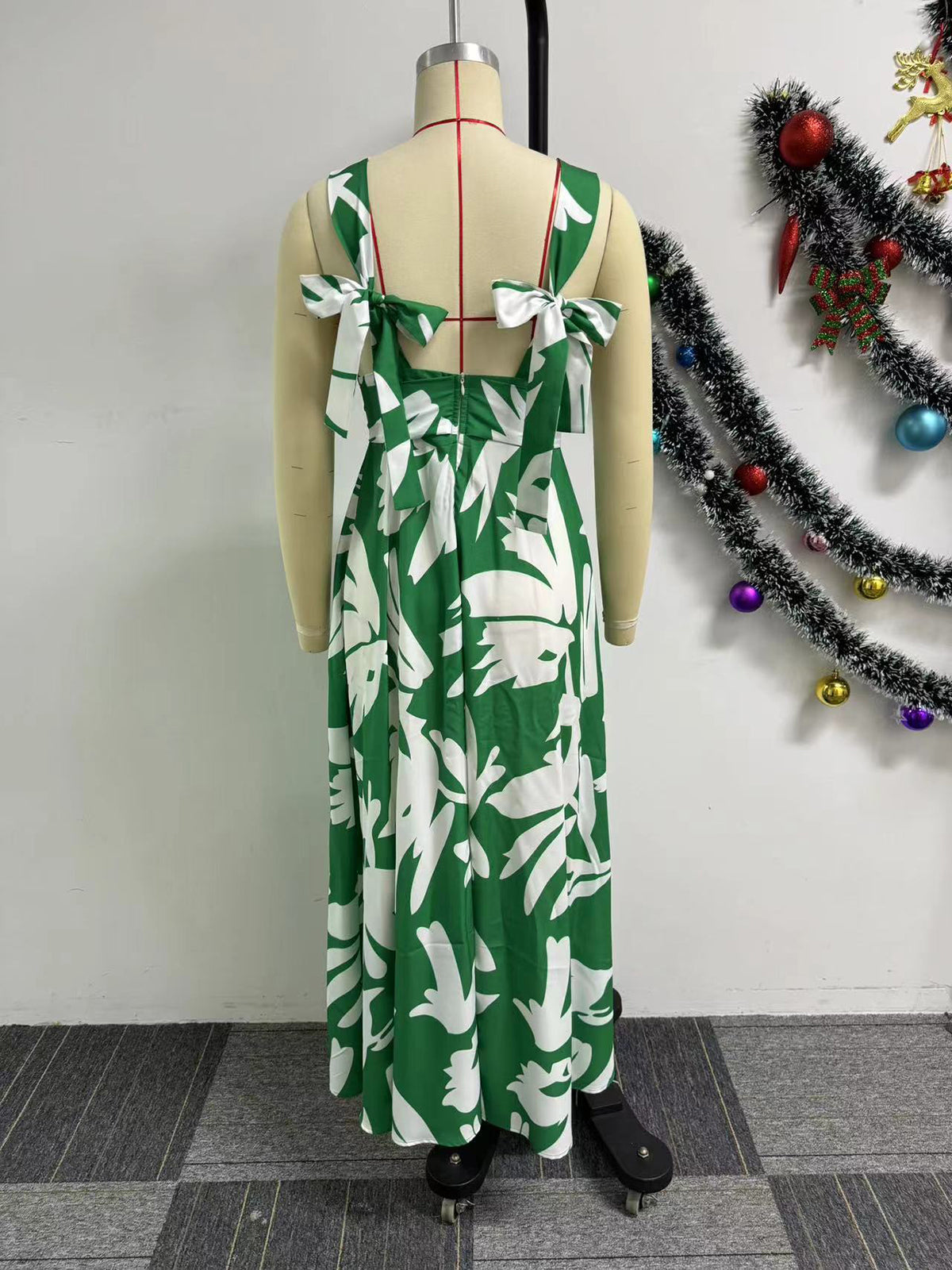 Casual Print V Neck Long Dress