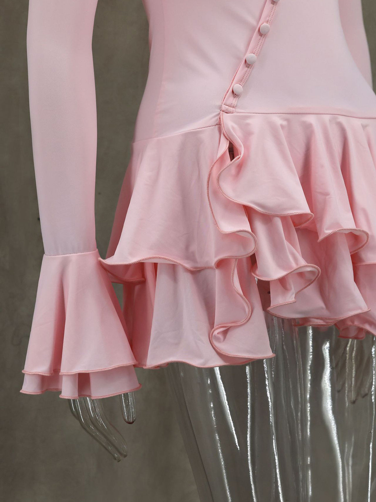 Fashion Button Up Ruffle Hem Slim Mini Dress