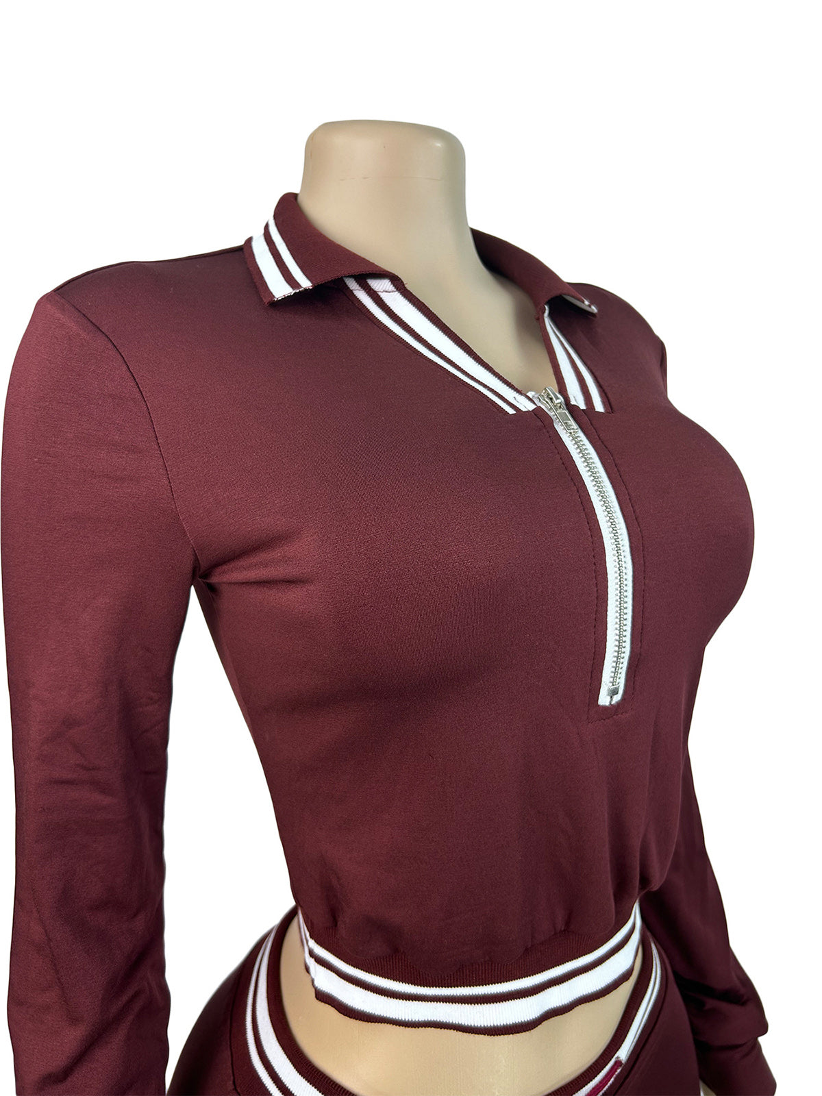Casual Stripe Zipper Top Drawstring Pants Sports Sets