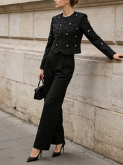 Fashion Embellished Blazer Suit Pants Set